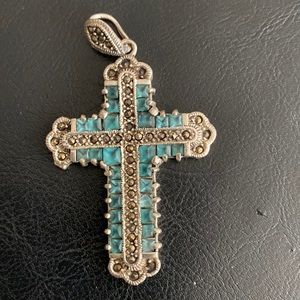 Vintage  Cross turquoise Rhinestones